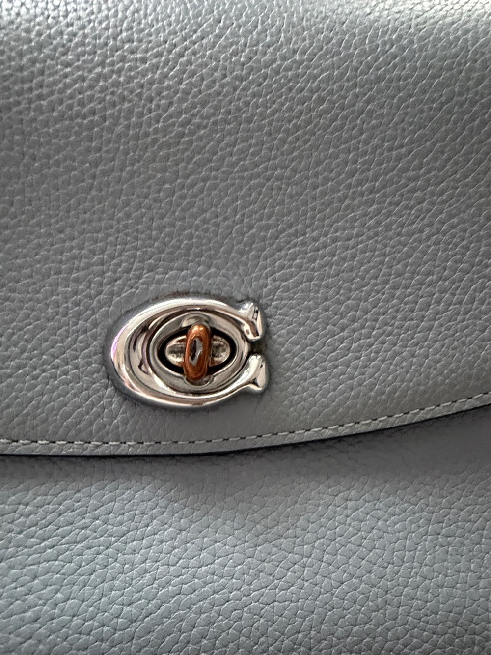 Coach Pebbled Leather Turnlock Crossbody in Gray-Blue - Picture 2 of 11